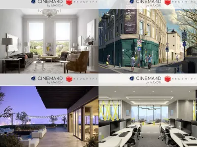 Set 4 - Redshift C4D - 4 x Interior Scenes 3D Model Collection 3D Model Pack