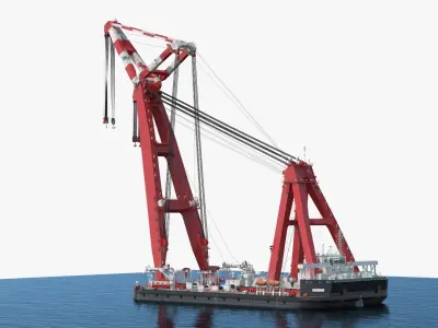  Marine Crane Lift Vessel on Water 