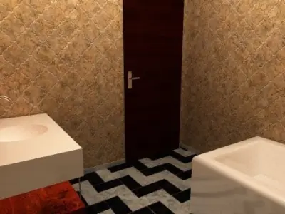 Bathroom with checkered floor Low-poly 3D model