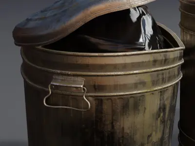 Metal Trash Can and Bags - Game Ready Low-poly 3D model