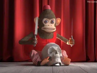  Horror Monkey Figurine with Blades Seated Pose and Skull 