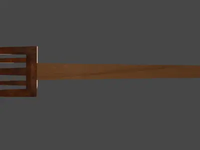 Dinner fork in rust metal and wooden handle Low-poly 3D model