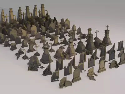 Hand Sculpted cemetery gravestones pack Low-poly 3D model