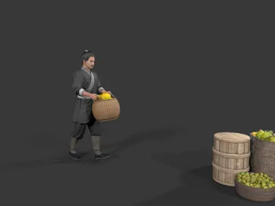 Asian Ancient street stalls Low-poly 3D model