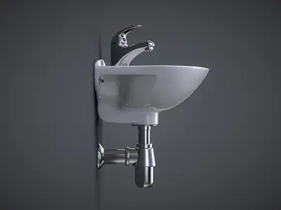 Compact Bathroom Sink with Faucet 3D model