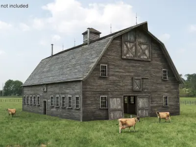  Wooden Livestock Barn and Cow 