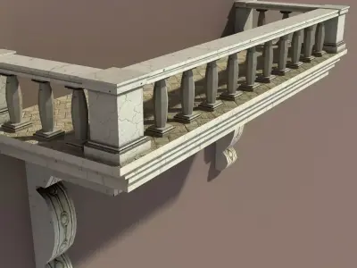 Balkony Low poly 3d Model balcony with columns and railings Low-poly 3D model