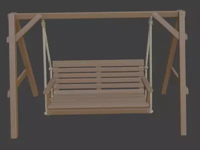Wooden Porch Swing with Rope 3D model