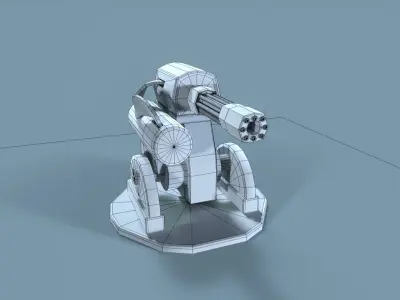 Sci-fi Gatling Turret game ready 3D Model Low-poly 3D model