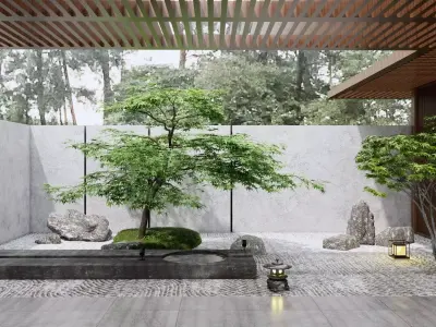 New Chinese - style Zen Courtyard Landscape Design 3D model