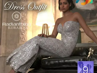 Mermaid Dress Outfit for Genesis 9 3D model