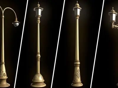 Street Light Low-poly 3D model 11