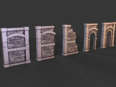 Modular medieval stone walls for dungeon pack Low-poly 3D model