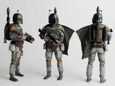 Boba Fett Low Poly  - Game Ready Rigged and Textured Character Low-poly 3D model