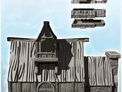 Long building with second floor and chimney at the end 18 - Medi 3D print model