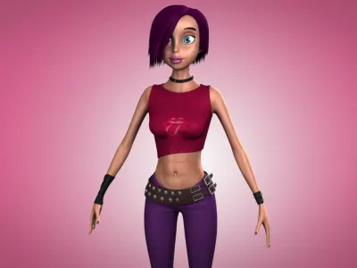 Nancy Lowpoly cartoon girl with hair Low-poly 3D model