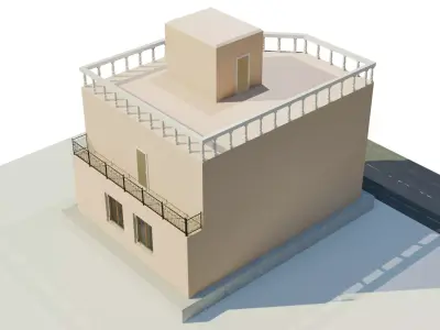 Modern Corner Residence House with Rooftop Access 3D model