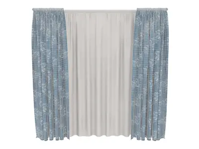 Elegant Gathered Window Curtain Panel 3D model