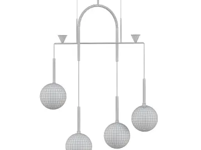 DEWDROPS four light chandelier in brass with glass globes 3D model