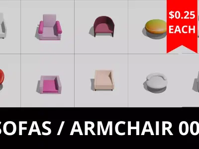 Pack of Interior Sofas  Armchair - 10 Assets Low Poly 3d models Low-poly 3D model