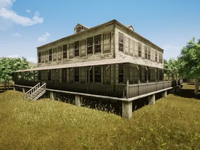 Wooden house New Orleans style PREVIEW Low-poly 3D model