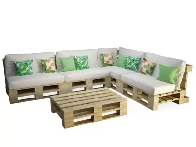 Wooden Pallets Table And Sofa 3D model