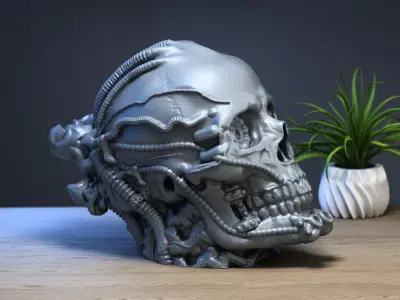 Robot Skull Headphone Stand Cyborg Headset Stand 3D print model 4