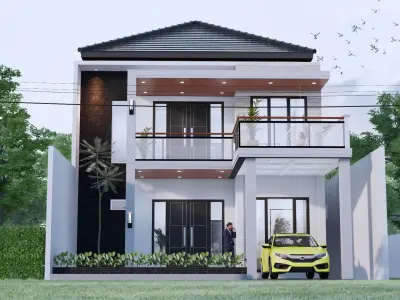 Architecture Minimalist Modern 2 Floor House full Interior  3D model