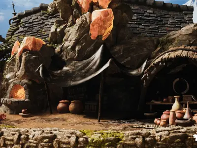 Crystal and Crafting Environment Low-poly 3D model