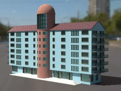 Building 3D model apartment on street Low-poly 3D model