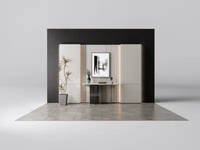 Sideboard with wall panel and flooring 8 3D model