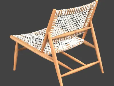 wooden chair with leather ropes 3D model