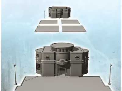 Modern bus stop building with road surface and street lights 3 - 3D print model