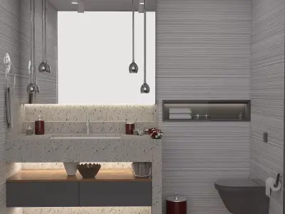 bathroom 2 modern with walls and wooden floors 3D model