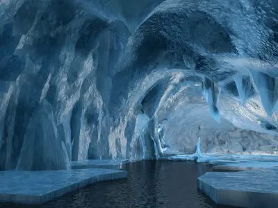 Icebergs underground ruins ice caves on the sea glacier caves 3D model