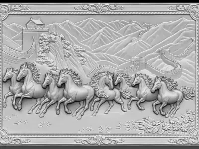 8 horses CNC Relief Model 3D print model