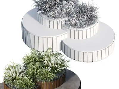 Bench with Plants - Urban Furniture 04 3D model