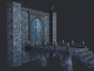 Cage with walls bridge and columns Low-poly 3D model