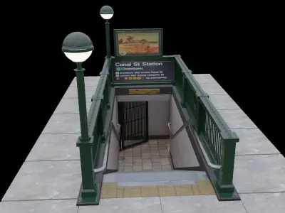 Subway Entrance - New York Subway Station Low-poly 3D model