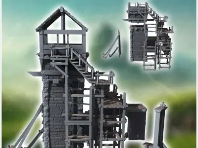 Medieval stone tower and wooden staircase and guillotine 14 - Me 3D print model