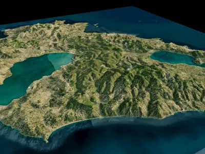 Lesbos Island full 3d model terrain Low-poly 3D model