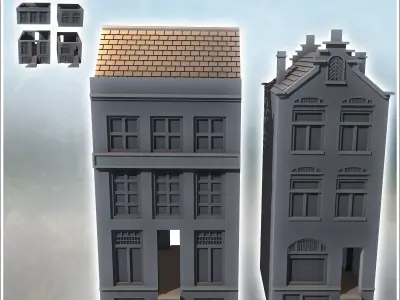Set of Two Modern Flemish Houses 15 - World War Two Second WWII  3D print model