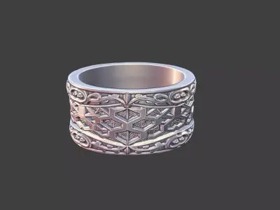 Japanese Hexagon Pattern Ring Silver Jewelry 3D Model 3D print model