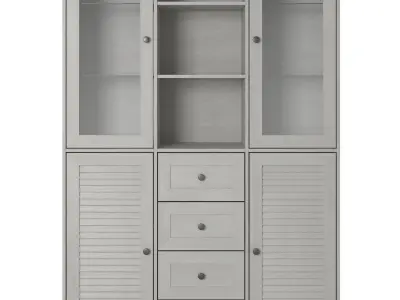 Shelf 3D model in colonial style with glass doors Low-poly 3D model