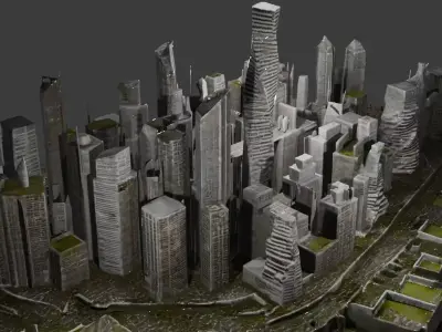 Futuristic City Skyline 3D Model - Detailed Urban Environment Low-poly 3D model