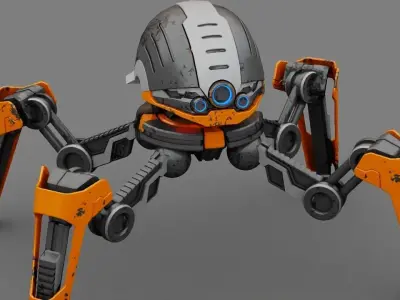 Spider Droid Combat rigged - animated character 3D model