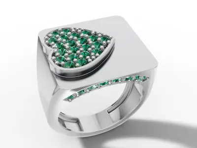 Gold Heart Gemstone Halo Ring CAD 3D print model