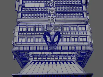 Cyber neon light atmosphere building house Low-poly 3D model