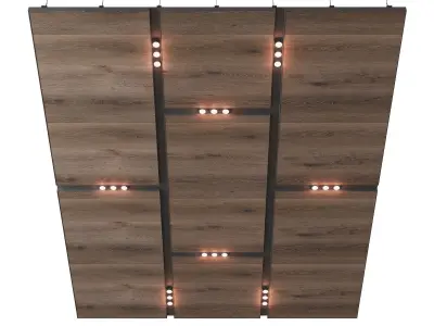 Wooden suspended ceiling with lighting 42 3D model