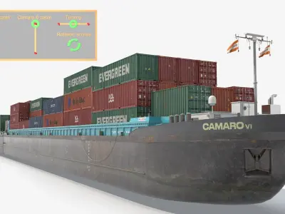  Camaro V River Cargo Barge With Load Dutch Flag Gray Rigged 